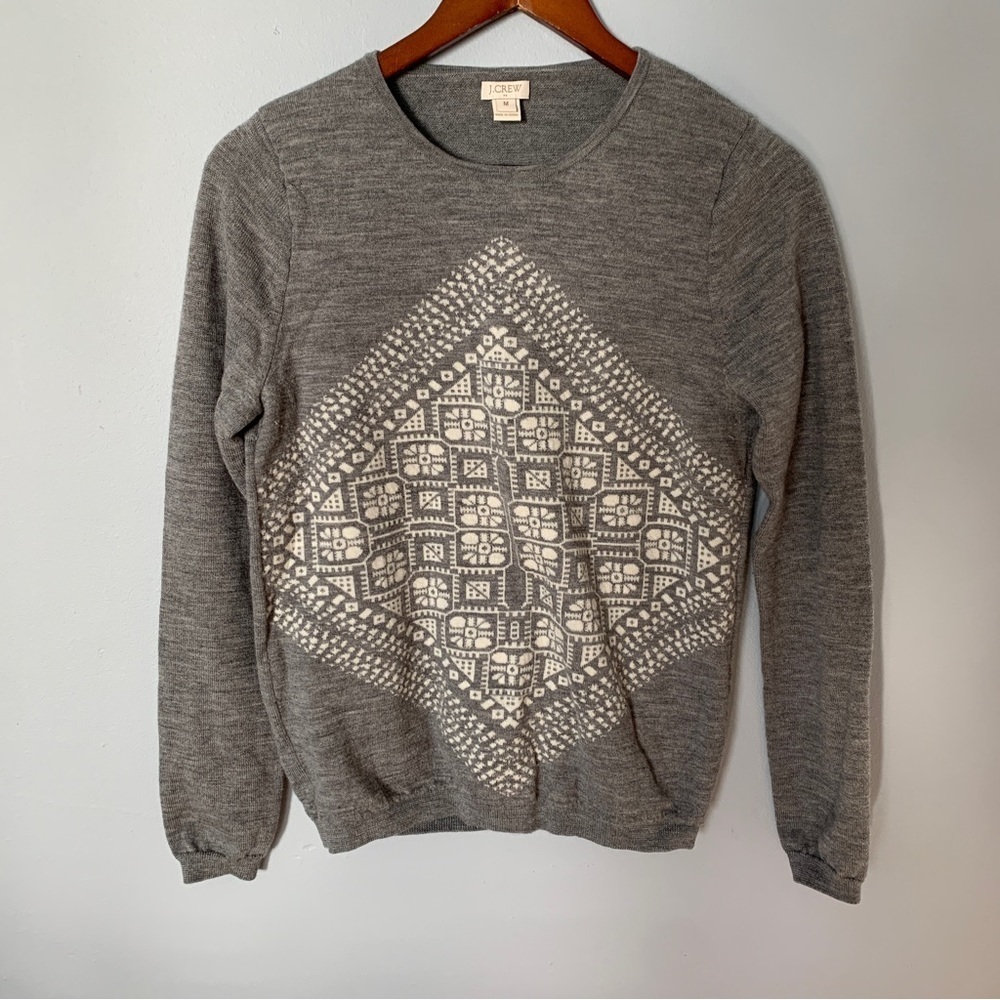 J. Crew factory // Grey, white Geo design merino wool sweater size medium A26